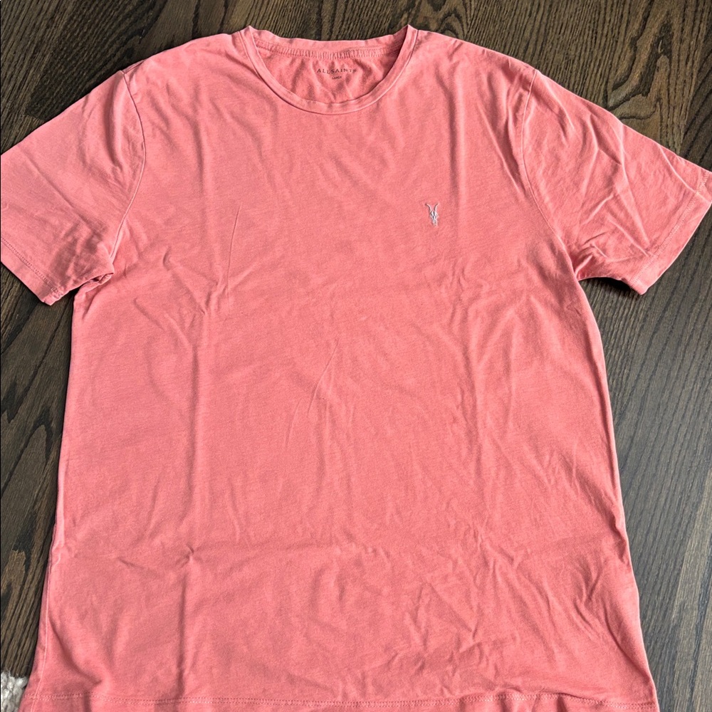 All Saints men’s T-Shirt Large Coral Pink Brace Tonic Short Sleeve Super Soft